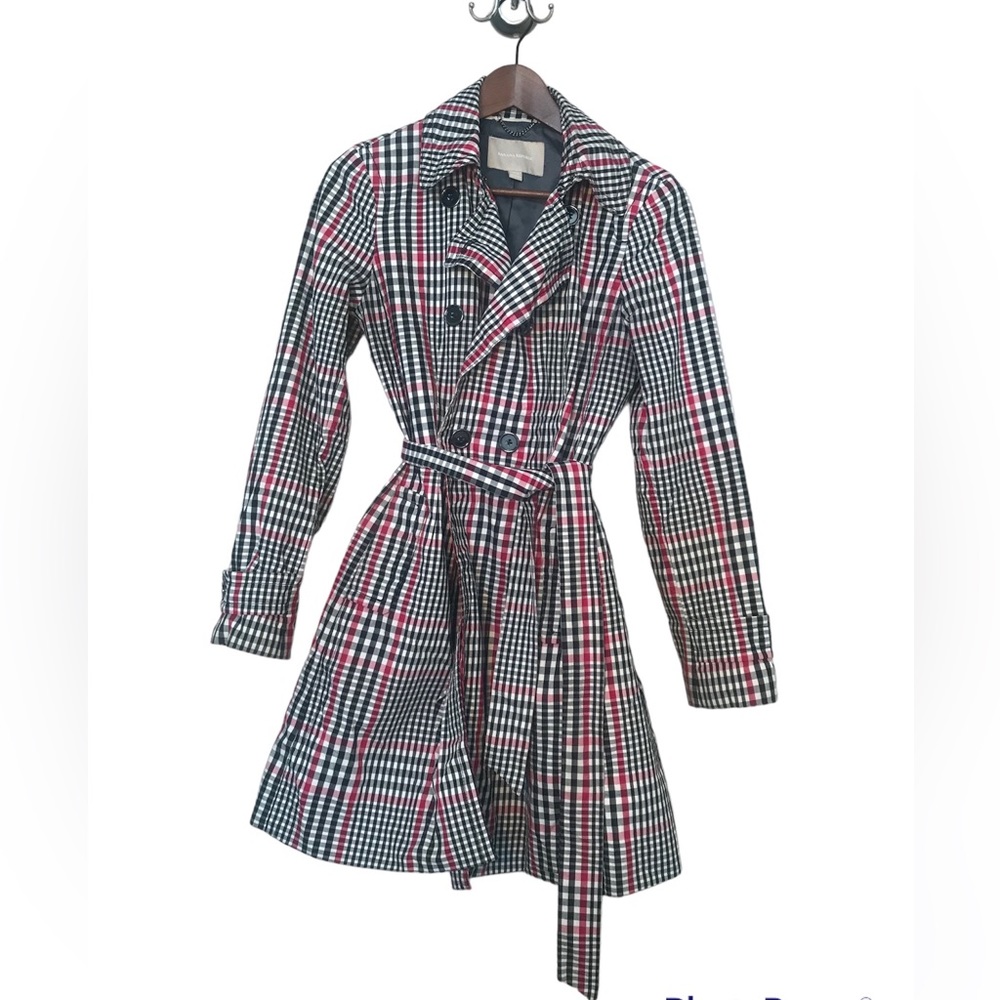 Banana Republic Red N Black Plaid Trench Coat
